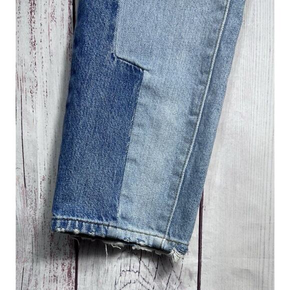 FRAME Women's Mid Rise Straight Leg Jeans Blue Le Garcon 2 Tone Patchwork Sz 36 - Picture 5 of 10
